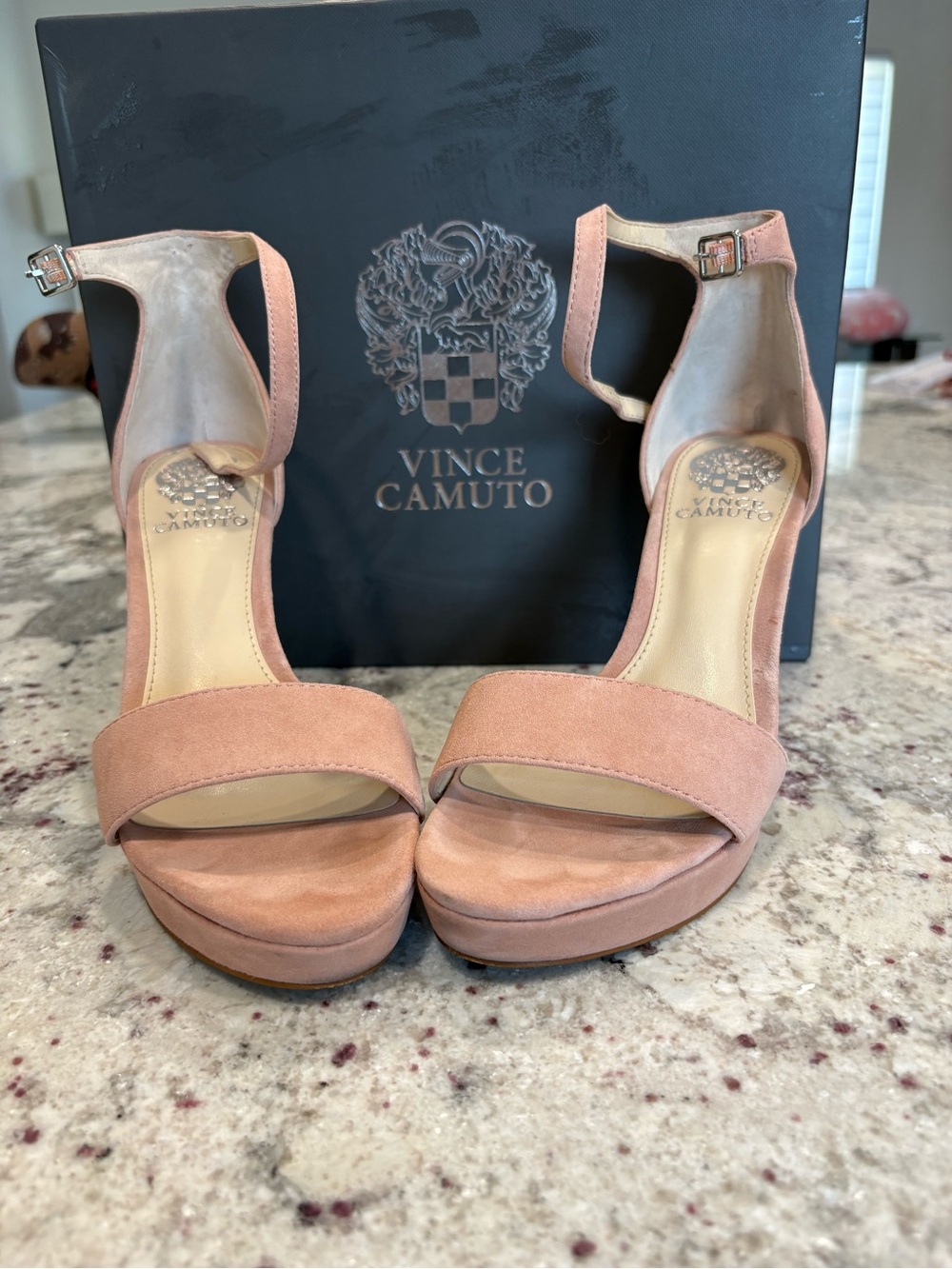 Vince Camuto Blush Suede Platform Ankle-Strap Heels